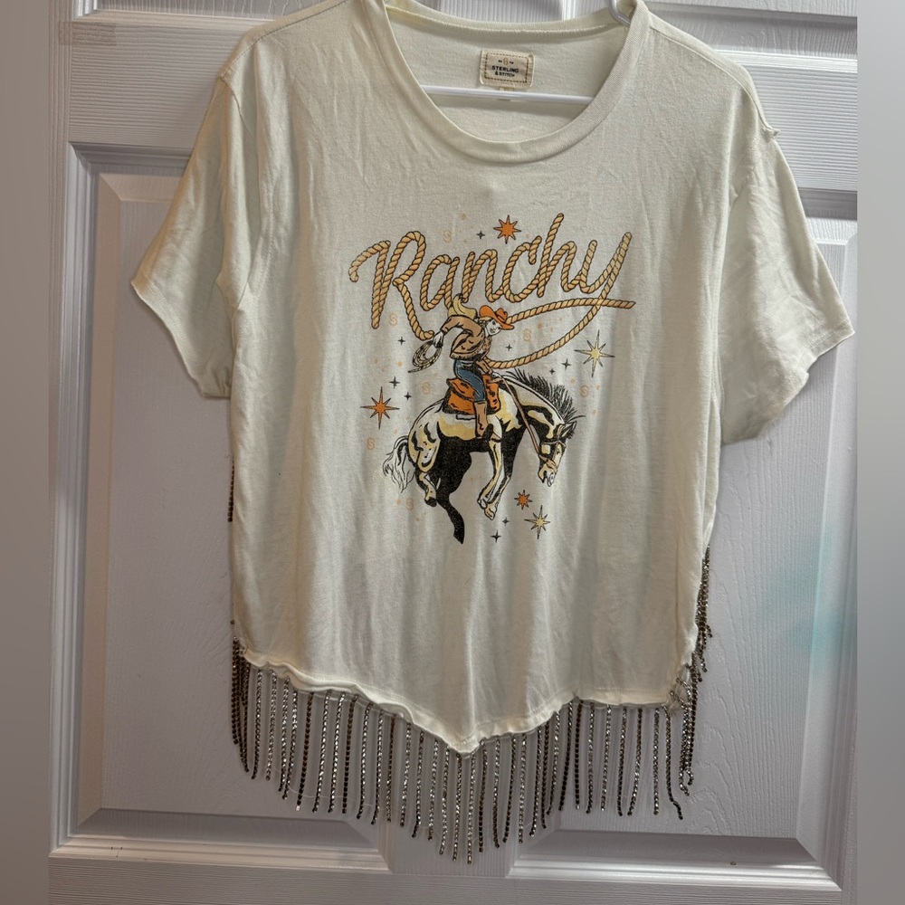 Ranchy Graphic Fringe Tee - Cream